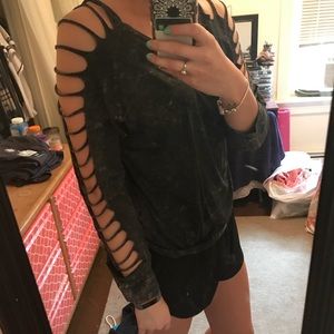 Gray Cut Out Sleeve Shirt